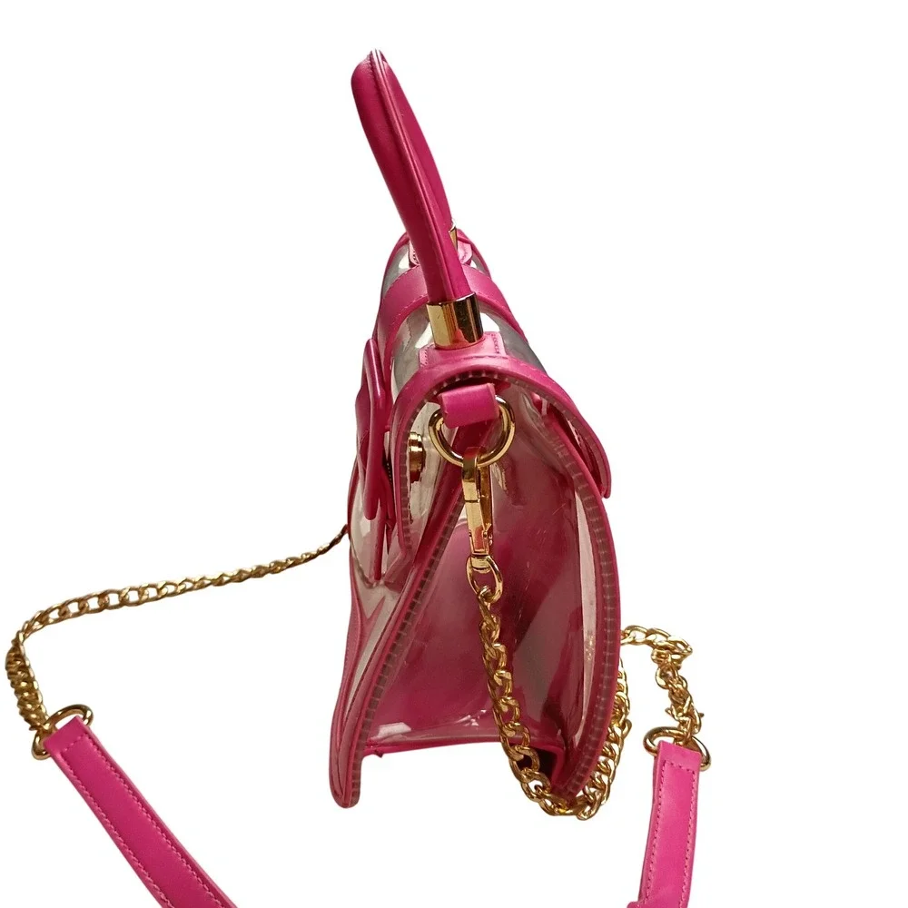 MMS Clear Satchel Bag Womens Small Hot Pink Crossbody Stadium Approved